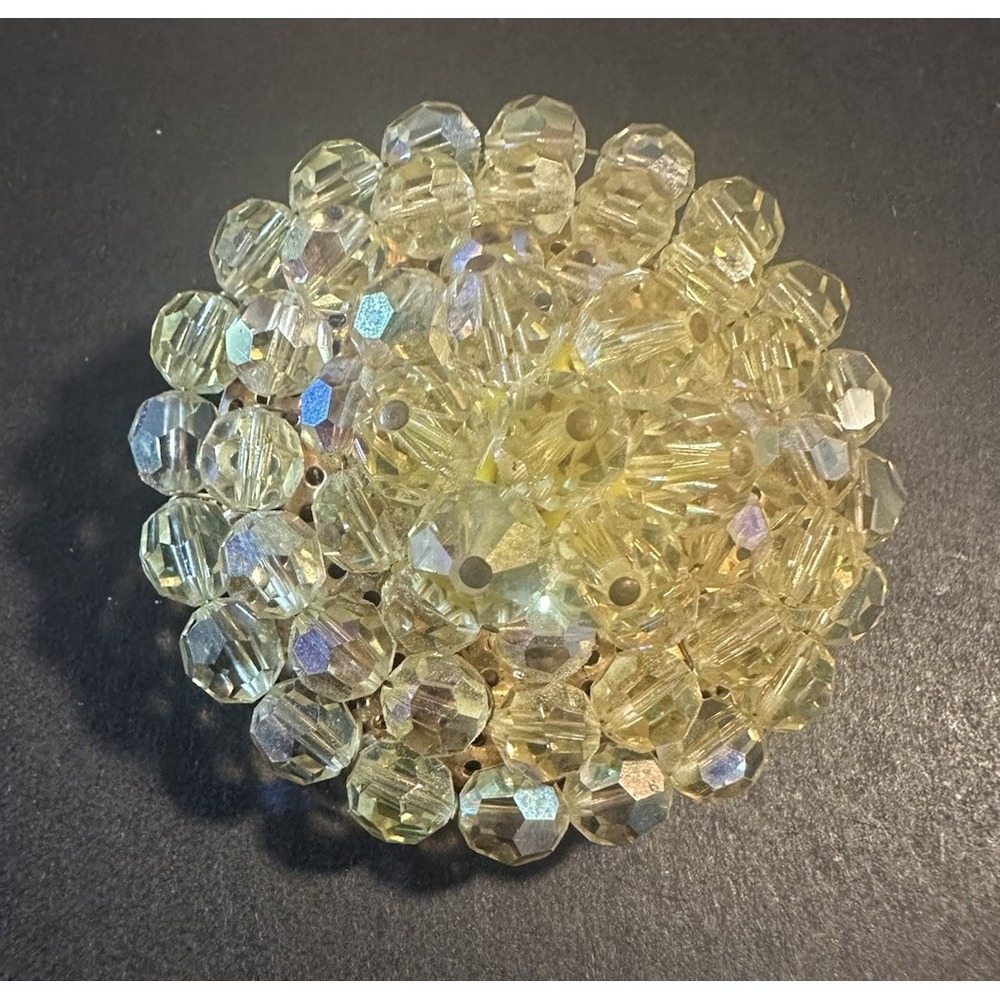 Vintage‎ Rhinestone Brooch Yellow Circle Brooch Pin